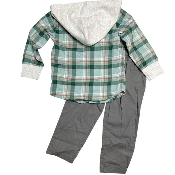 Carter's Green Plaid Hoodie and Pant Set 3T New with Tags - Picture 2 of 9